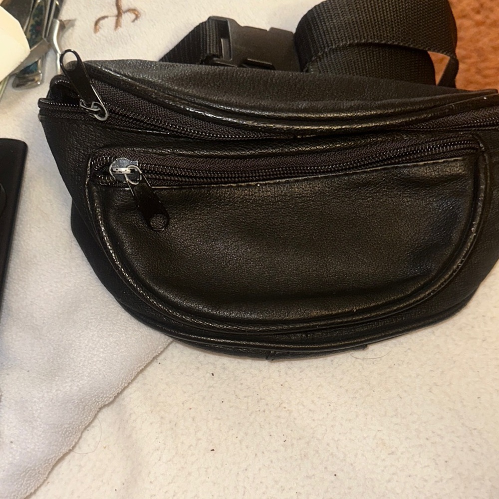 Black Leather Unisex Plus size Waist Bag